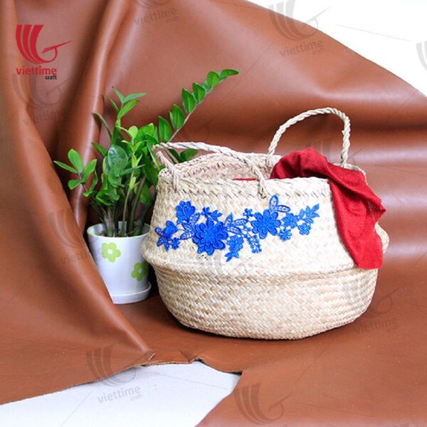 Flower Embroidery Belly Seagrass Basket