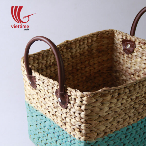 Water Hyacinth Basket With Leather Handle