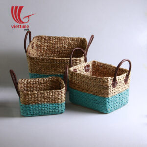 Water Hyacinth Basket With Leather Handle