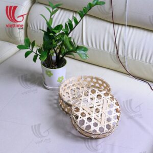 Vintage HandWoven Round Bamboo Basket Tray