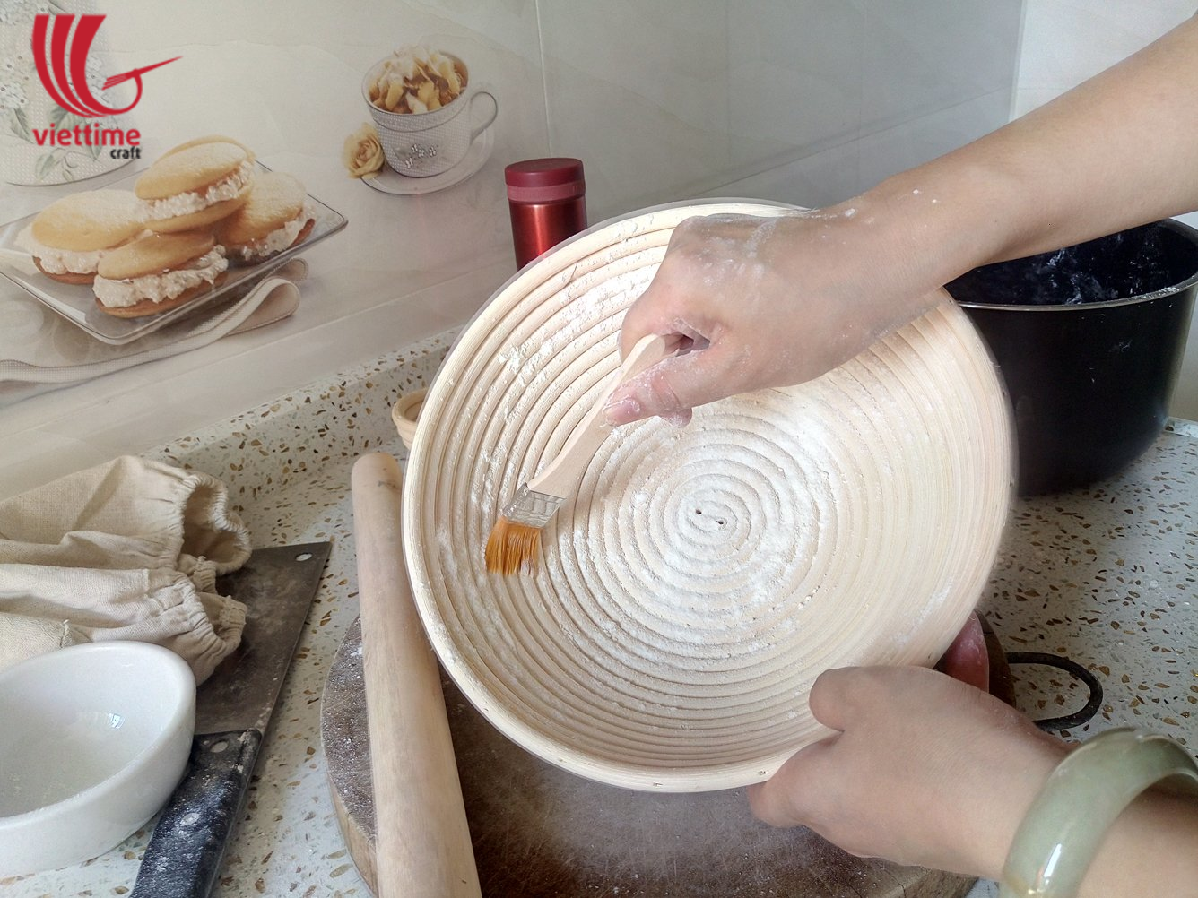 18 * 9cm ANGGREK Bread Basket 8 Inch Round Proofing Basket for Bread Baking Dough Rising Rattan Basket