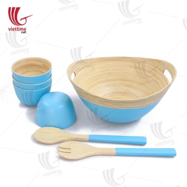 Blue Bamboo Salad Bowl Set