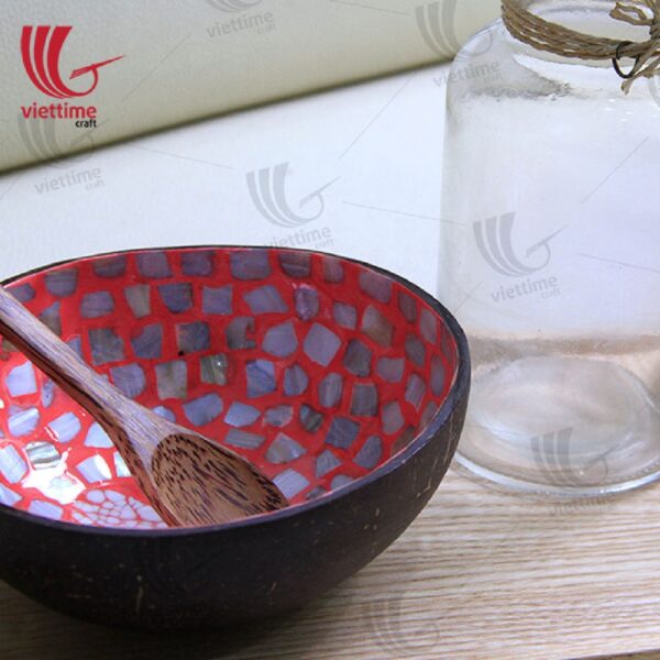 Coconut Shell Bowl With Inlaid Mother Of Pearl