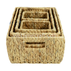 Rectangle Hyacinth Basket With Flower Woven Detail I Viettimecraft
