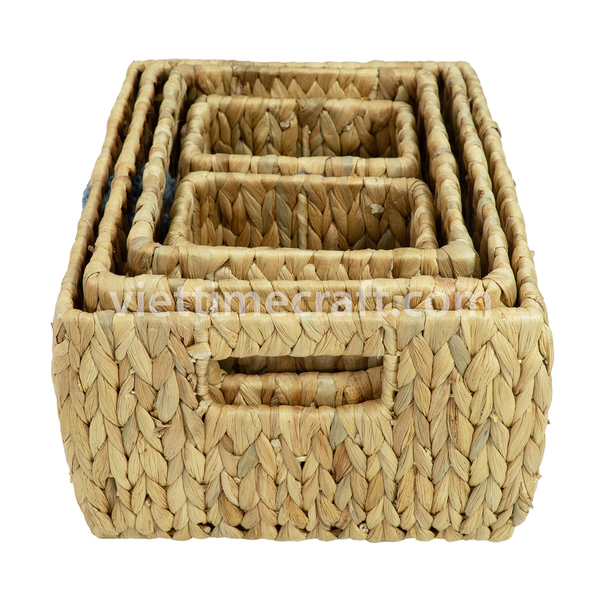 Rectangle Hyacinth Basket With Flower Woven Detail I Viettimecraft