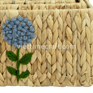 Rectangle Hyacinth Basket With Flower Woven Detail I Viettimecraft
