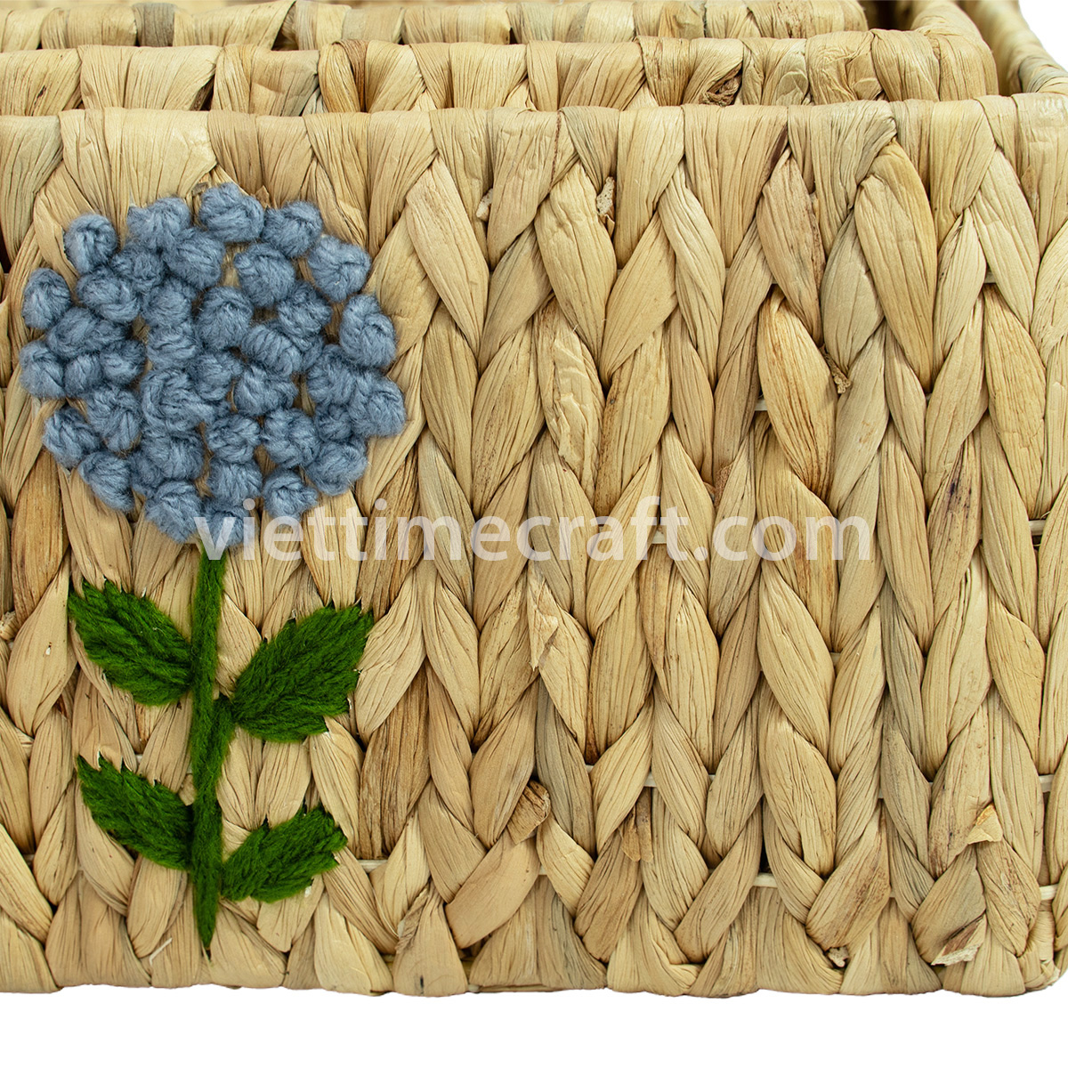 Rectangle Hyacinth Basket With Flower Woven Detail I Viettimecraft