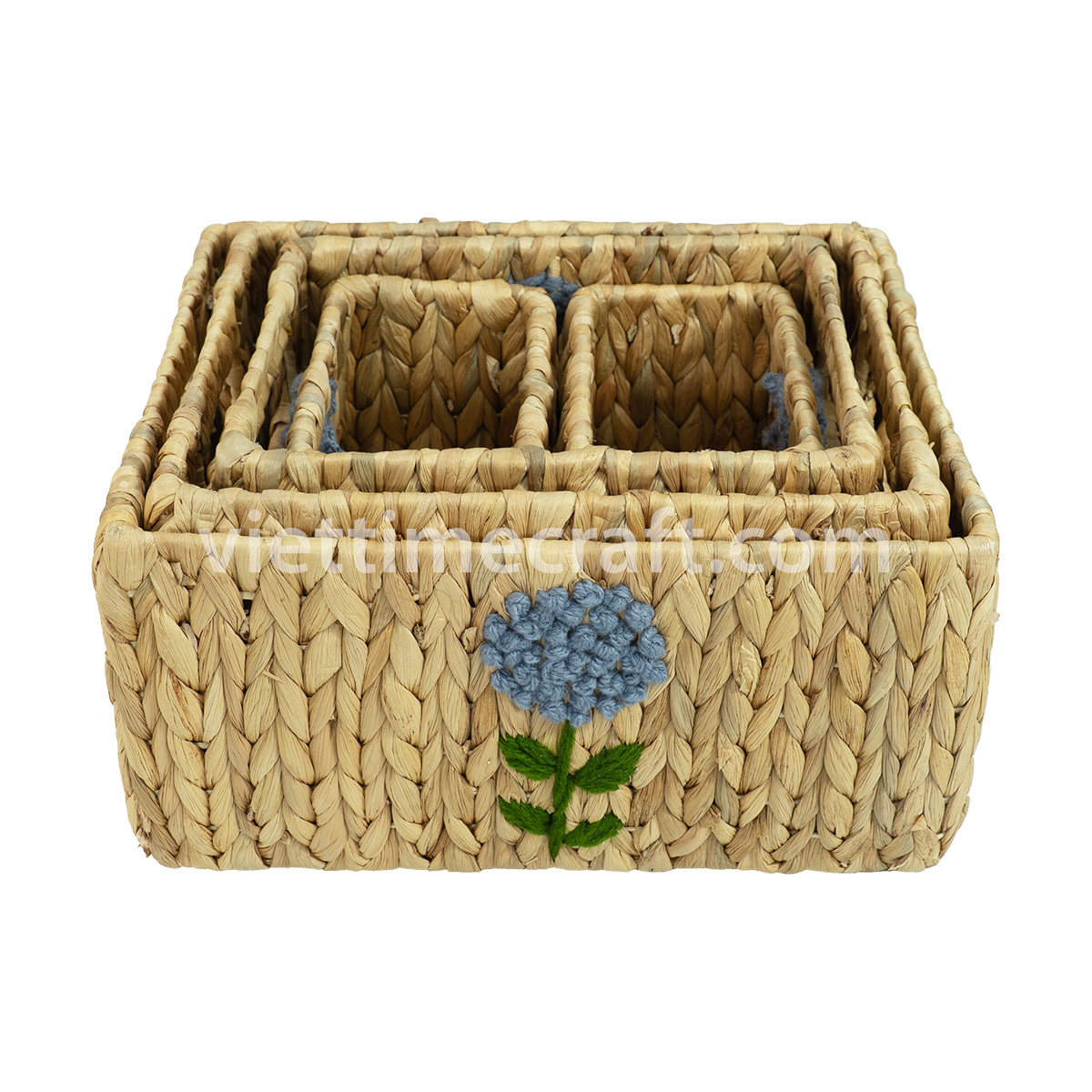 Rectangle Hyacinth Basket With Flower Woven Detail I Viettimecraft
