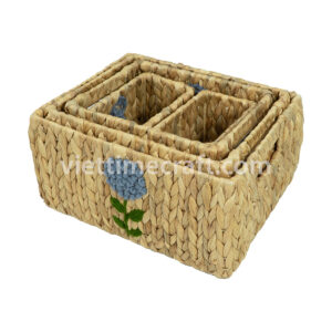 Rectangle Hyacinth Basket With Flower Woven Detail I Viettimecraft