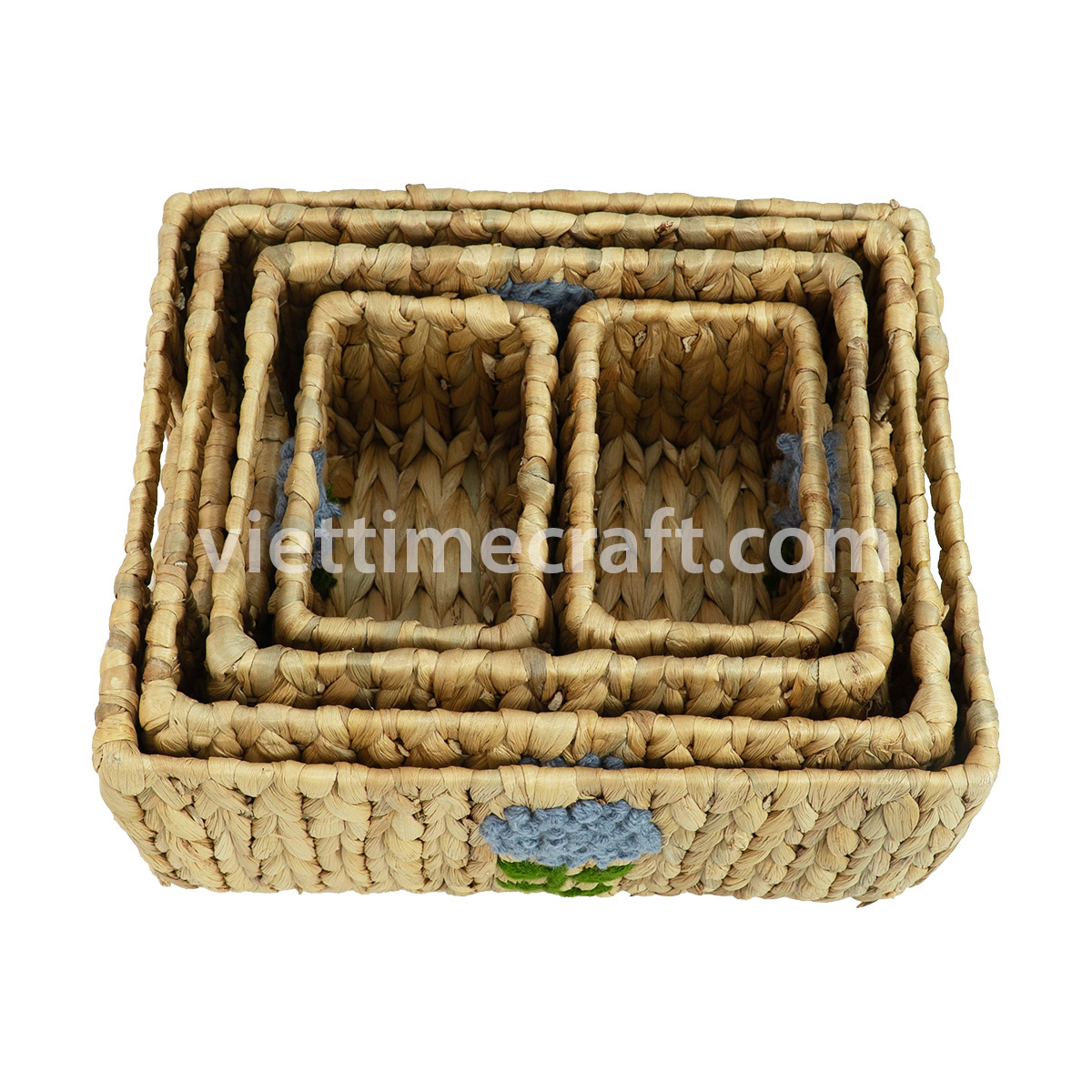Rectangle Hyacinth Basket With Flower Woven Detail I Viettimecraft