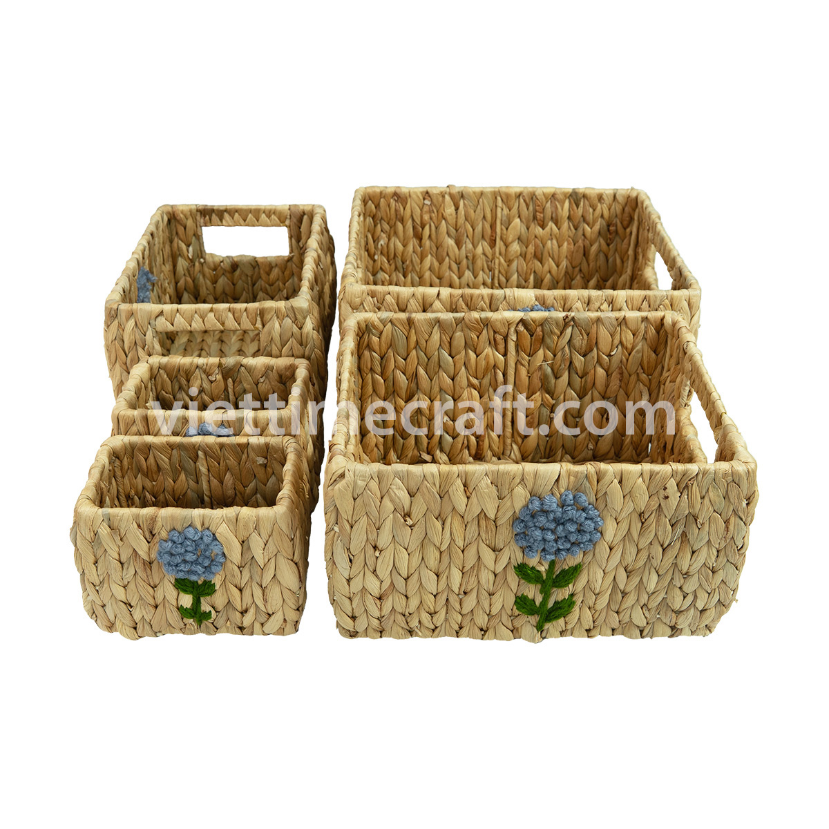 Rectangle Hyacinth Basket With Flower Woven Detail I Viettimecraft