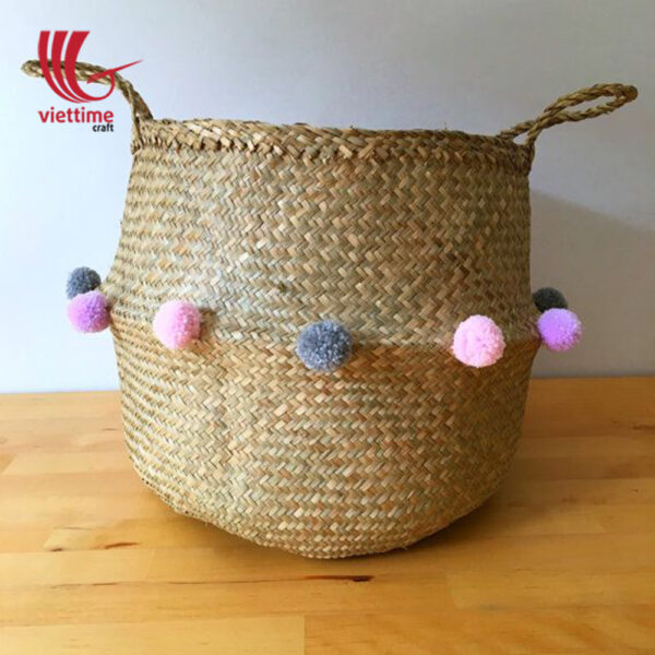 Small Pompom Seagrass Belly Basket