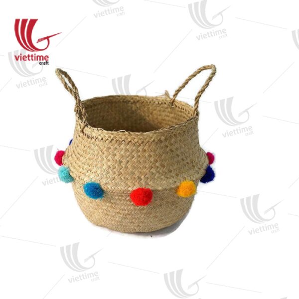 Small Pompom Seagrass Belly Basket