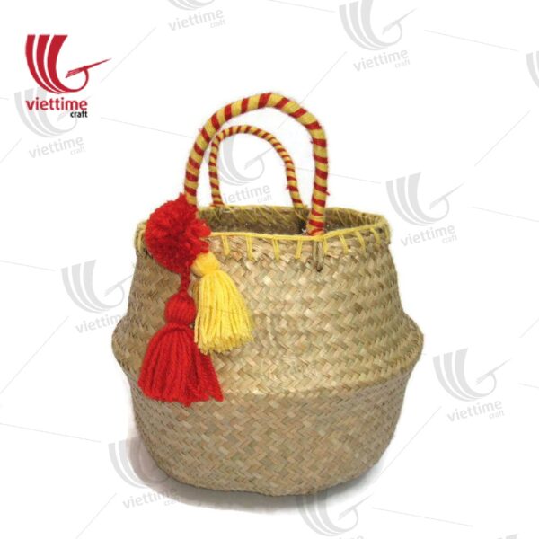 Tassel Belly Basket With Colorful Handle