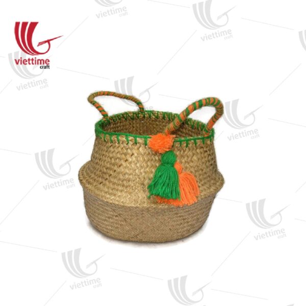 Tassel Belly Basket With Colorful Handle