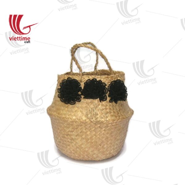 Seagrass Belly Basket With Flower Lace