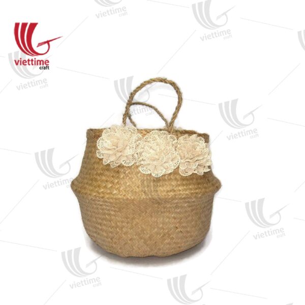 Seagrass Belly Basket With Flower Lace