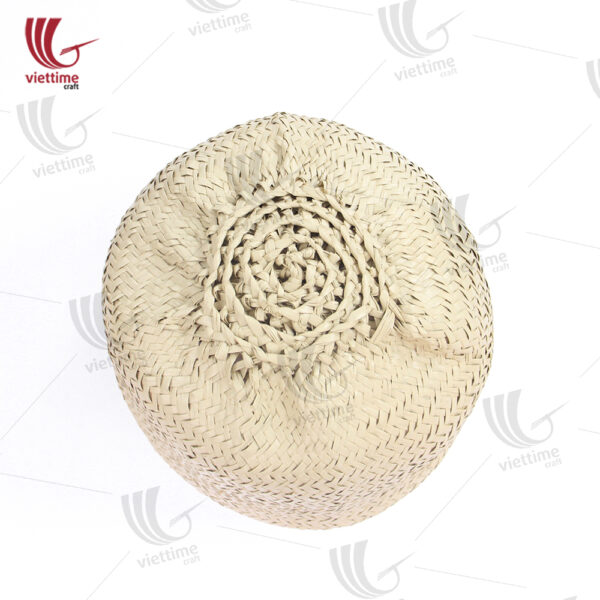 Beige Seagrass Belly Basket With Leather Handle