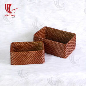 Set Of 2 Small Brown Wicker Rattan Basket