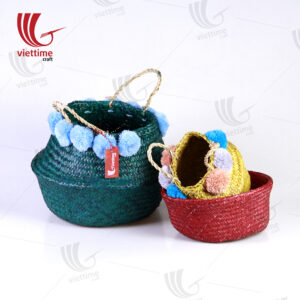 Set Of 3 Full Color Seagrass Belly Basket