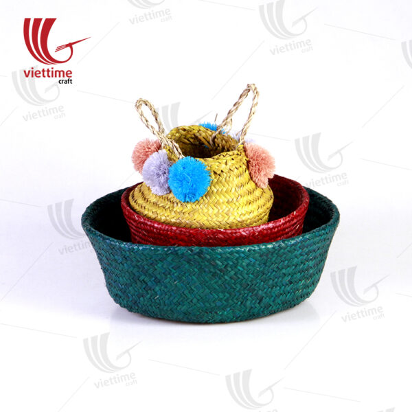 Set Of 3 Full Color Seagrass Belly Basket