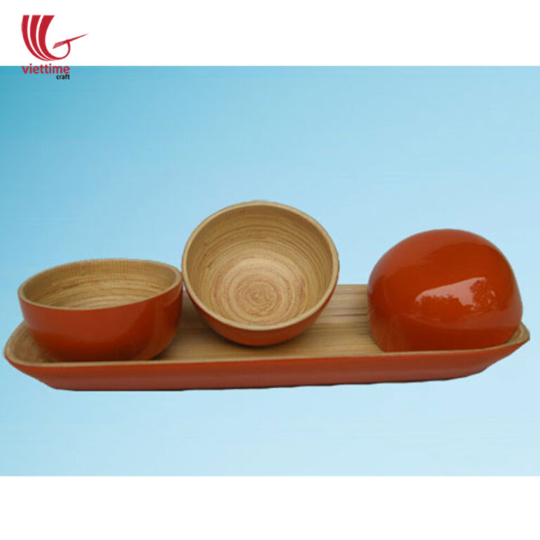 Set Of 3 Small Bamboo Bowl With Tray Wholesale | Viettime Craft