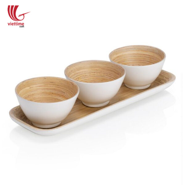 Set Of 3 Small Bamboo Bowl With Tray