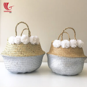 Metalic Silver Dipped Seagrass Belly Basket
