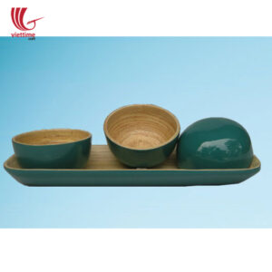 Set Of 3 Small Bamboo Bowl With Tray