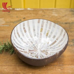 Coconut Bowl White Inlaid Mother Of Pearl