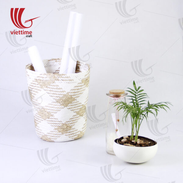 White Seagrass And Paper Storage Basket