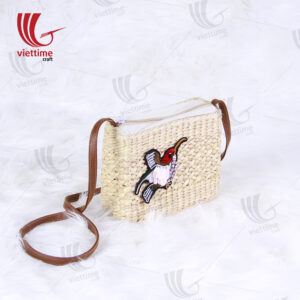 Bird Embroidered Small Water Hyacinth Bag
