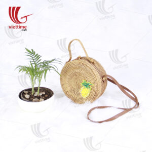 Pineapple Embroidered Round Rattan Bag