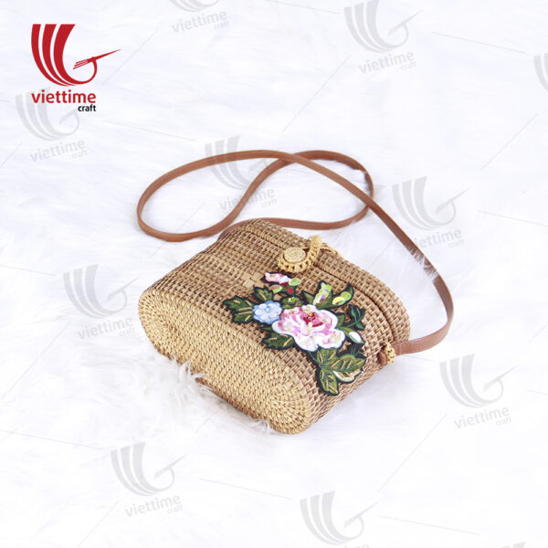 Flower Embroidered Square Rattan Bag