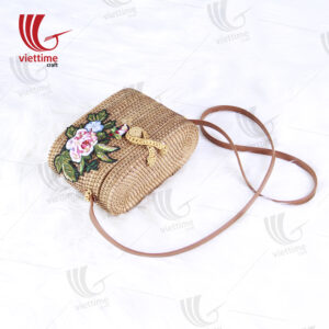Flower Embroidered Square Rattan Bag