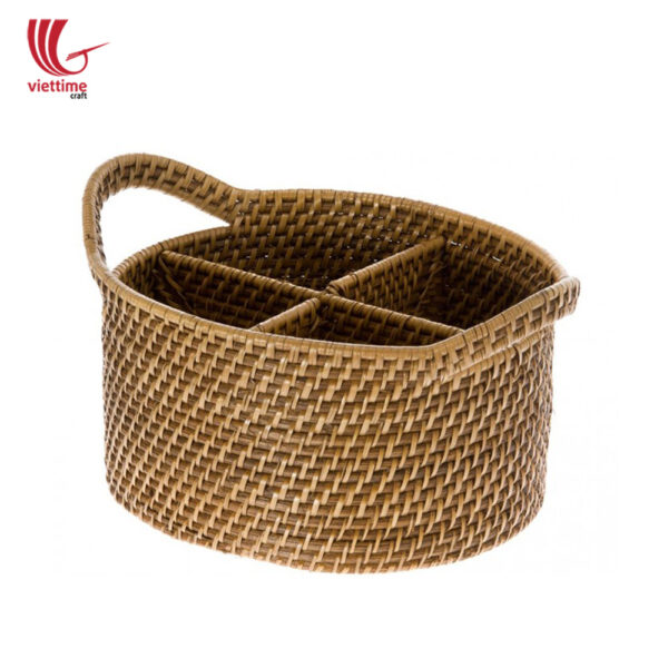 Rattan Flatware Caddy With Handle