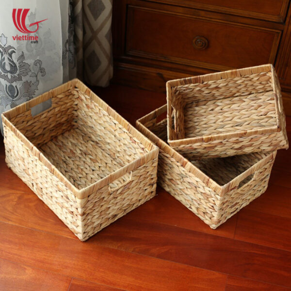 Water Hyacinth Basket With Handle Set Of 3