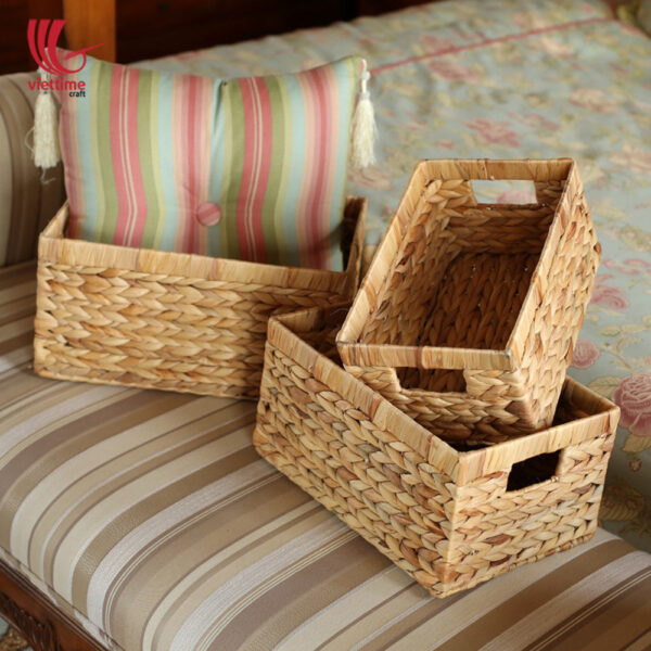 Water Hyacinth Basket With Handle Set Of 3