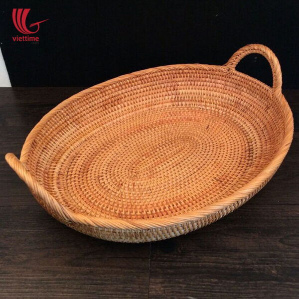 Big Rattan Brown Round Tray With Handle