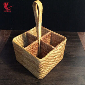 Rattan Square Utensil Condiment Caddy Basket