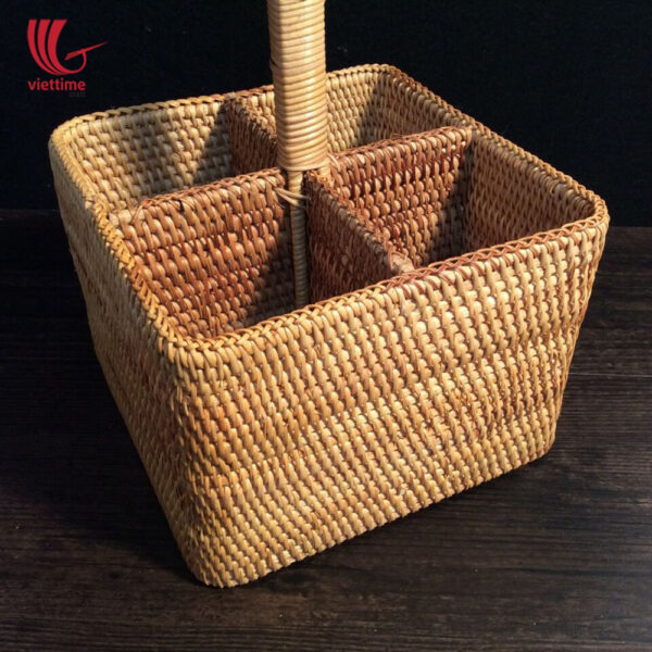Rattan Square Utensil Condiment Caddy Basket