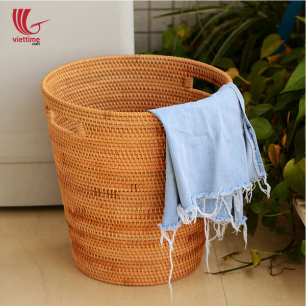 Brown Round Rattan Laundry Storage Basket