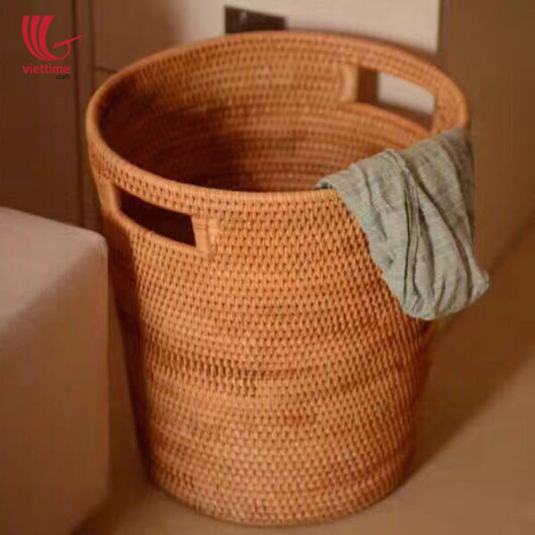 Brown Round Rattan Laundry Storage Basket