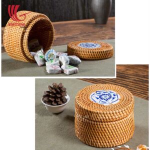 Decorative Small Round Rattan Candy Box