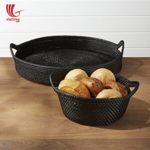 Rattan Black Cake And Bread Basket For Meal
