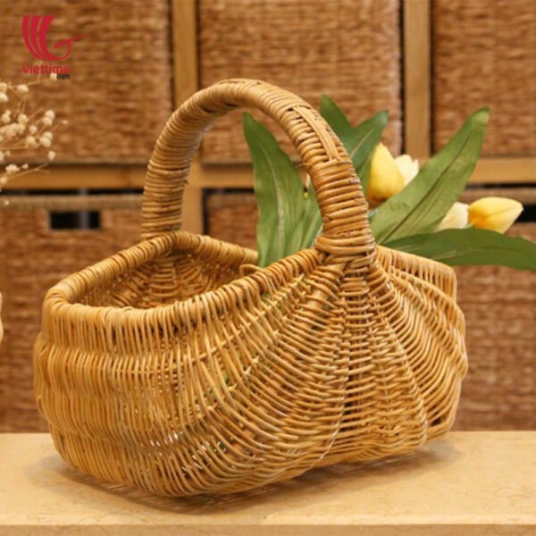 Natural Rattan Flower Fruit Basket With Handle