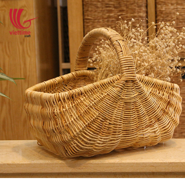 Natural Rattan Flower Fruit Basket With Handle