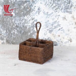 Rattan Square Utensil Caddy Basket