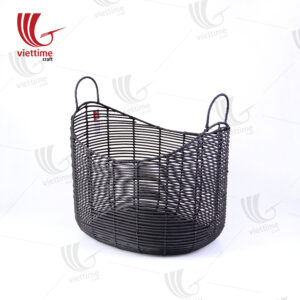 Black Rattan Storage Basket With Handle