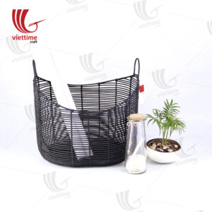 Black Rattan Storage Basket With Handle